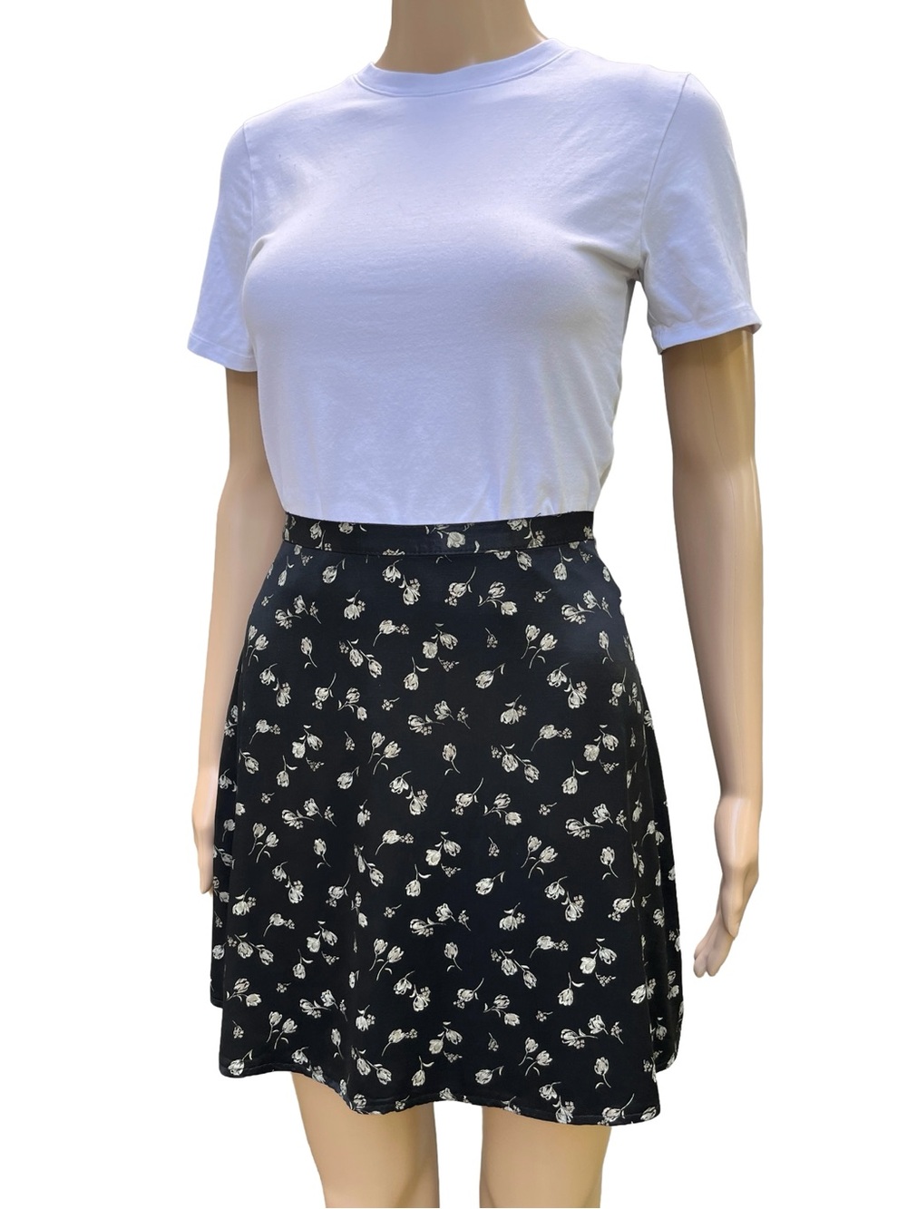 Vintage Black Floral Satin Mini Skirt Y2K S